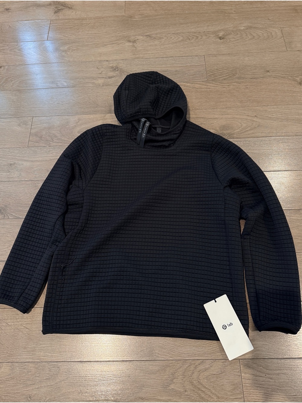 LAB Black Textured Grid Hoodie